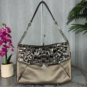 COACH MADISON JEWELED LEATHER SHOULDER FLAP F26483 LI/BRONZE MSRP $498